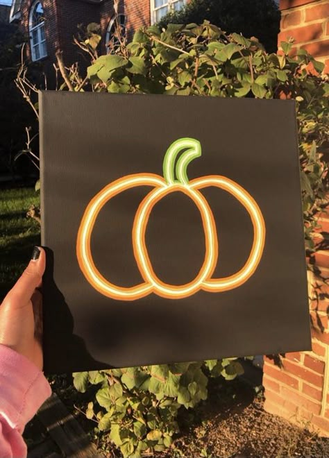 Pumpkin Canvas Painting, Neon Art Painting, Halloween Canvas Paintings, Halloween Canvas Art, Neon Christmas, Painting Pumpkin, Pumpkin Canvas, Fall Canvas Painting, Paintings Easy