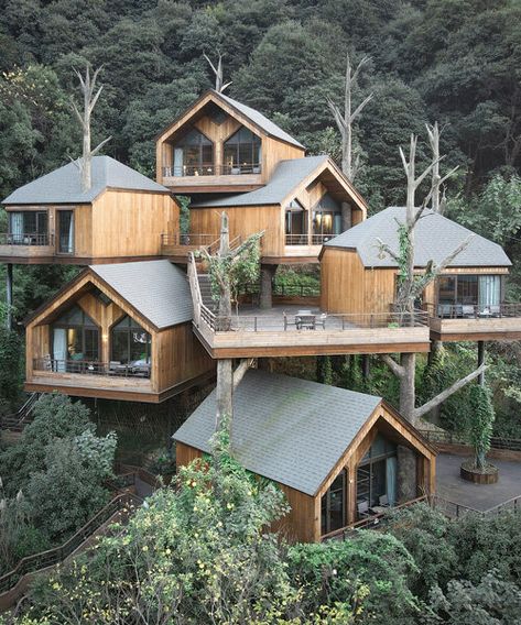 Casa Cook Hotel, Tree House Resort, Casa Cook, Treehouse Cabins, Resort Design, Architect House, Hangzhou, Architect Design, Architecture Model