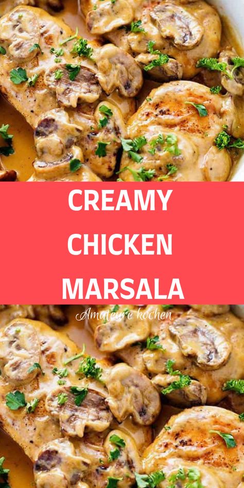 CREAMY CHICKEN MARSALA Chicken Marsala Creamy, Creamy Chicken Marsala, Creamy Chicken Recipes, Grilled Salmon Recipes, Marsala Chicken Recipes, Food Fusion, Marsala Wine, Classic Italian Dishes, Ground Mustard