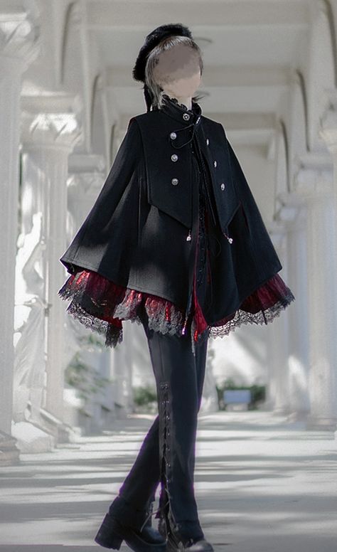 The Fabled Sorceress Ouji Gothic Lolita Cape Gothic Suit Aesthetic, Gothic Outfit Reference, Outfit Ideas Cosplay, Dark Lotila Fashion, 19th Century Gothic Fashion, Ouiji Girl Fashion, Ouji Fashion Aesthetic, Ouji Fashion Female, Ouji Fashion Outfits