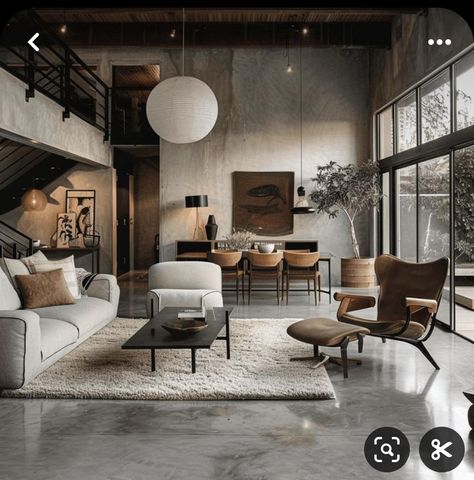 Industrial Interior Design Living Room, Concrete Living Room, Industrial Living Room Ideas, Concrete Floors Living Room, Boho Living Room Decor Ideas, Modern Industrial Living Room, Industrial Living Room Design, Living Room Industrial, Industrial Living Room