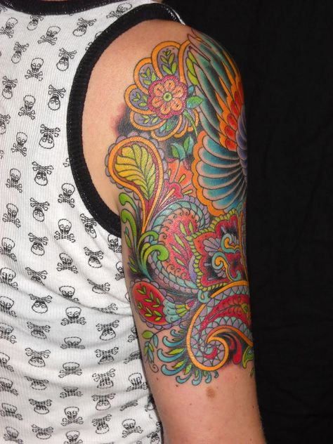 JIM MINER TATTOO: December 2009, paisley ink Paisley Tattoo Sleeve, Paisley Tattoo Design, Colorful Mandala Tattoo, Paisley Tattoos, Quetzalcoatl Tattoo, Paisley Tattoo, Orca Tattoo, See Tattoo, Hamsa Tattoo