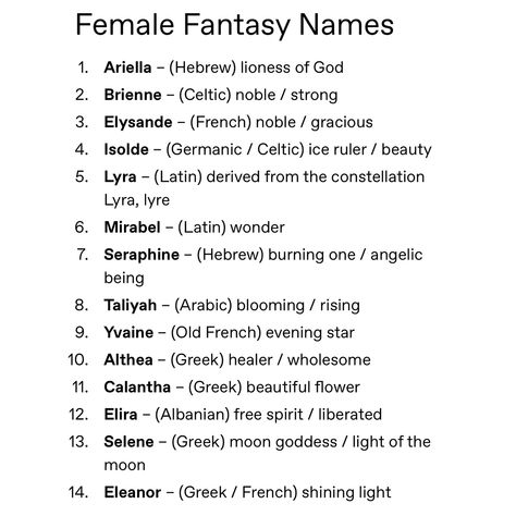 I promise I tried my best for unique ones and hopefully the meanings are correct! I was using Dr Google. My fantasy OCs are called Amara, Beatrice, Leo and Julian :) 𝐇𝐢! 𝐖𝐞𝐥𝐜𝐨𝐦𝐞 𝐭𝐨 𝐖𝐫𝐢𝐭𝐞𝐫𝐭𝐡𝐫𝐞𝐚𝐝𝐬 ♡ We post regular tips, memes, book reviews, contests and other writing-related content! Follow us for more posts like this! Our DMs are always open for a chat :) 🧵𝐓𝐀𝐆𝐒: #writingprompts #prompts #storyprompts #storyideas #writingideas #books #writing #writingcommunity #writingtips #writinghelp #wri... Last Names Fantasy Name, Cool Names For Characters, Elemental Names, Fae Names, Fantasy Last Names, Dr Names, Mythical Names, Last Names For Characters, Unique Names With Meaning