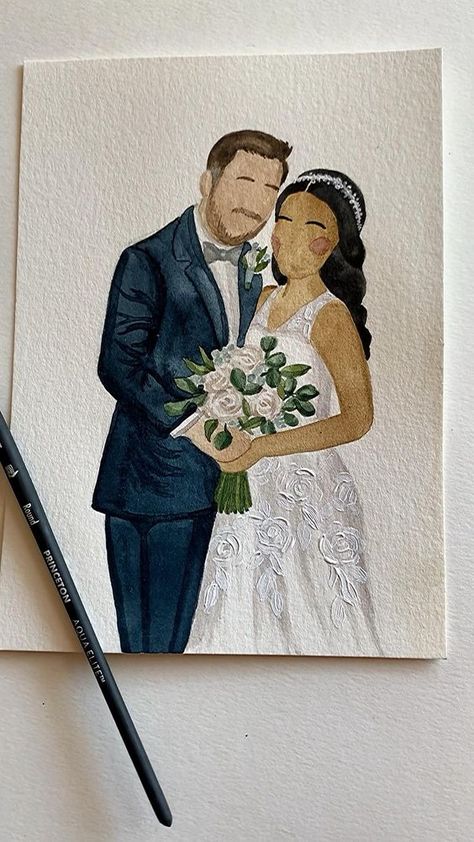 Custom Watercolor Bridal Portrait - Faceless Portraits #minimalistart #facelessportrait #personalisedportrait #minimalistdrawing #birthdaygiftideas Wedding Watercolor Painting, Wedding Drawing, Winsor And Newton Watercolor, Wedding Painting, Faceless Portrait, Paper Anniversary, Wedding Art, Custom Bridal, Custom Watercolor