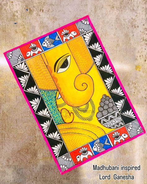 💫Discover the intricate beauty of this Madhubani Ganesha painting, a timeless piece of art rooted in the rich traditions of Mithila. Each detail in this handmade painting reflects the vibrant culture and skilled craftsmanship of Indian folk art. Bring home this unique artwork to add a touch of elegance and spirituality to your space. #MadhubaniPainting #MithilaArt #GaneshaArt #HandmadePainting #IndianFolkArt #TraditionalArt #CulturalHeritage #ArtCollectors #HomeDecor #MadhubaniArt #MithilaPa... Mithila Painting Indian Folk Art, Madhubani Ganesha, Mithila Art, Gond Painting, Madhubani Paintings, Easy Mandala Drawing, Bubble Painting, Easy Love Drawings, Ganesh Art