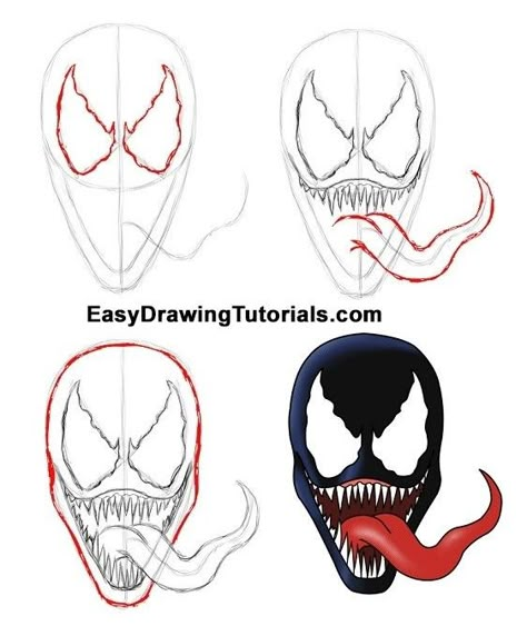 Marvel Drawings Easy, How To Draw Venom, Steps To Draw, Marvel Art Drawings, Venom Art, Drawing Superheroes, Spiderman Drawing, Spiderman Art Sketch, Marvel Drawings