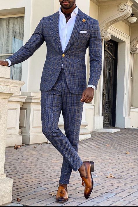 This is a blue plaid two piece suit that is the perfect bespoke suit for any gentleman. This custom suit is perfect business suit for any businessman. If you would like a suit like this custom made for you, book an appointment online with us at Giorgenti New York! Blue Plaid Suit For Men, Checkered Suit Men, Plaid Suits For Men, Blue Checkered Suit, Plaid Suit For Men, Business Suits Men, Mens Check Suits, Blue Check Suit, Plaid Suit Men