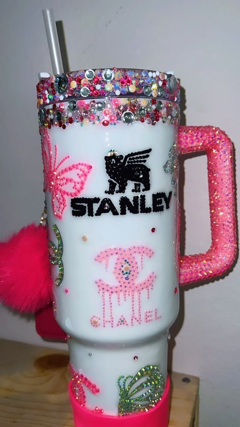 Customize your cup. ❤️ Junk Stanley Cup, Stanley Decorated, Custom Stanley Tumbler, Stanley Cup Accessories Ideas, Stanley Decor, Brown Stanley, Stanley Ideas, Stanley Bottle, Cup Business