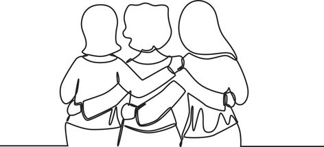 One continuous line drawing of group of women standing together showing their friendship. Friendship day. Single line draw design vector graphic illustration. Trio Drawing, Women Standing Together, One Continuous Line Drawing, Women Standing, Group Of Women, Single Line Drawing, Contour Drawing, Friendship Day, Continuous Line Drawing