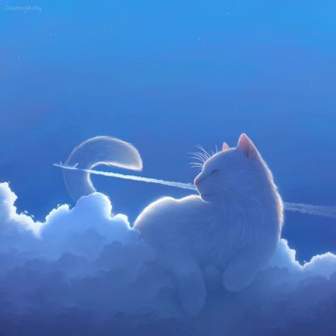 Cat And Cloud, Animal Paintings Acrylic, Cats Art Drawing, Clip Art Pictures, Angel Cat, Cloud Art, Ghost Cat, Cute Simple Wallpapers, Blue Cat