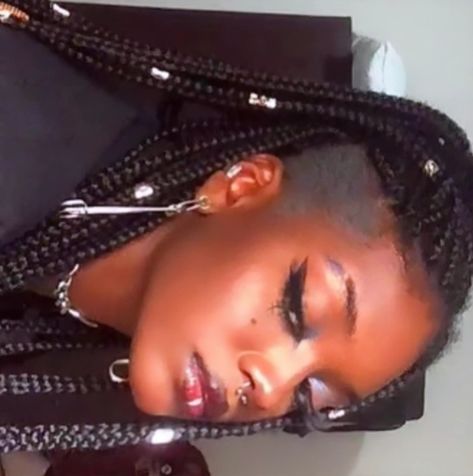 Black Goth Girl Aesthetic, Alt Box Braids, Alt Braids, Box Braids With Shaved Sides, Braids Hair Ideas, Box Braids Shaved Sides, Appearance Aesthetic, Black Goth Girl, Goth Girl Aesthetic