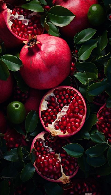 Fruit And Veg Photography, Nature Food Photography, Pomegranate Aesthetic Wallpaper, Fruits Aesthetic Wallpaper, Frutta Aesthetic, Pomegranates Aesthetic, Fruit Aesthetic Wallpaper, Wallpaper Pomegranate, Pomegranate Background