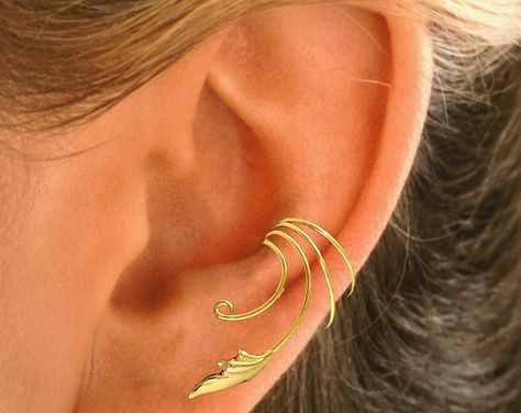 Delicate Leaf NonPierced Ear Cuff, Ear Wraps a PAIR in Sterling or Gold Vermeil #CQ-LF-pr Leaf Ear Cuffs, Dress Earrings, Feather Ring, Ear Cuff Earings, Gothic Wedding, Wrap Bracelets, Ear Cuffs, Diy Schmuck, Cuff Earrings