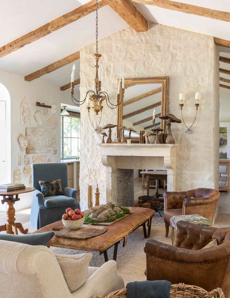 Patina Farm | Montecito Properties | BHHS Luxury | Montecito Patina Farms, French Limestone Floor, Antique Fountain, Patina Farm, Steel Front Door, Fireplace Frame, Architectural Ideas, European Farmhouse, Luxury Estate