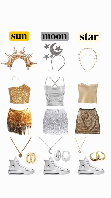 Cute Moon Costume, Sun Outfits Halloween, Sun And Moon Duo Costume, Sun Goddess Halloween Costume, Night And Day Halloween Costume, Sun Moon And Stars Halloween Costume Trio, Star Moon And Sun Costume, Halloween Moon Costume, Astrology Halloween Costume