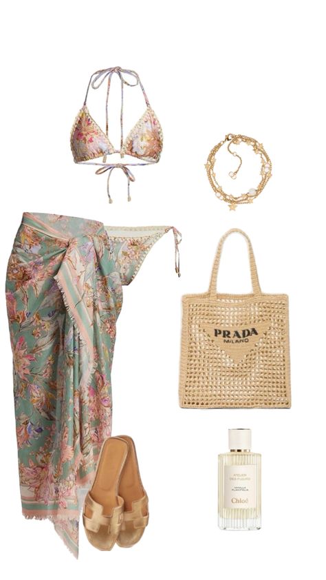 #outfitinspo #fashioninspo #summer2024 #summerfits #chloe #hermes #hermesshoes #dior #matchingset Beach Sandals Aesthetic, Royalty Clothes, Sandals Aesthetic, Greece Outfit, Vacation Outfits Women, Tropical Outfit, Beachy Outfits, Boho Fashion Summer, Swimsuits Outfits