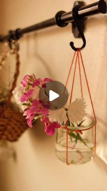 Hanging Vase Diy, Hanging Pots Diy, How To Tie A Mason Jar To Hang, Hang Jars With Twine, Plant Hanging Ideas, Hanging Jars With Twine Diy, Macrame Decoration, How To Hang A Jar With Twine, Teardrop Hanging Vase