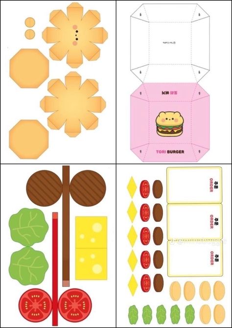 Food Papercraft Templates, Papercraft Food, Food Papercraft, Sunflower Paper Craft, Printable Paper Toys Templates, Paper Toy Printable, Printable Diy Crafts, Sunflower Paper, Kawaii Diy Crafts