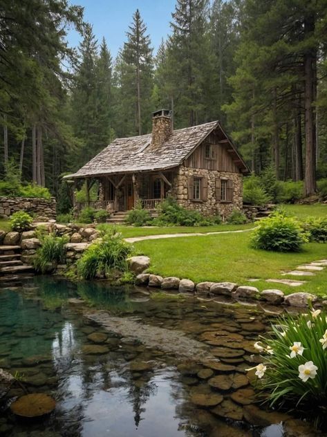 House In The Forest Nature, Cozy Forest House, Eclectic Interior Design Vintage, Forest Homes, Cottage Core House, Bedroom Wall Decor Ideas, Fairytale House, Log Cabin Rustic, Forest Cottage