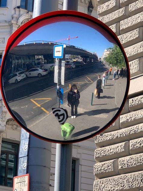 Mirror Art Aesthetic, Street Mirror, Reference Objects, Spiegel Selfie, Budapest City, Dr Photos, Circle Canvas, Building Aesthetic, Budapest Travel