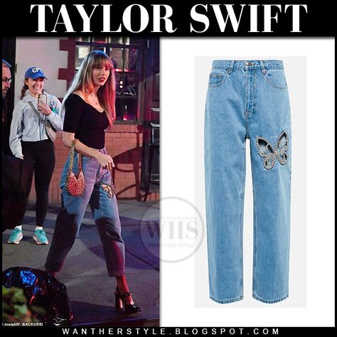 Taylor Butterfly Jeans, Butterfly Jeans Taylor Swift, Taylor Swift Butterfly Jeans, Taylor Swift Sewing Projects, Taylor Swift Jeans, Taylor Swift Butterfly, Jean Chains, Bedazzled Denim, Outfit For Party