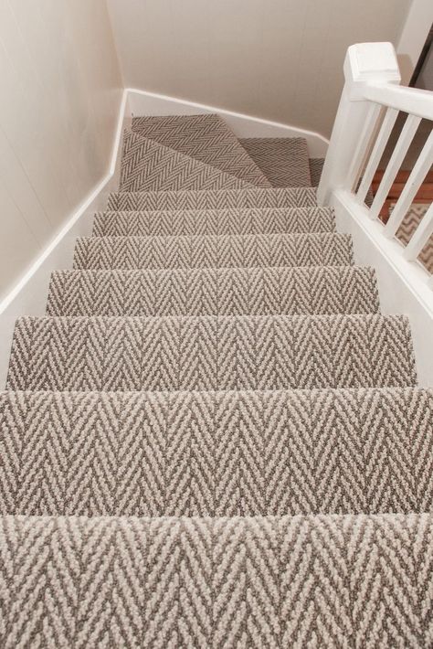 Brown and Beige Pattern Carpet Staircase Family Room With Grey Carpet, Patterned Carpet On Stairs And Landing, Staircase Carpeting Ideas, Hall And Stairs Carpet, Studio Mcgee Carpet Stairs, Different Carpet In Hallway And Bedrooms, Hallway Stairs Carpet Ideas, Brown Stair Carpet, Hall Carpet Ideas Hallways