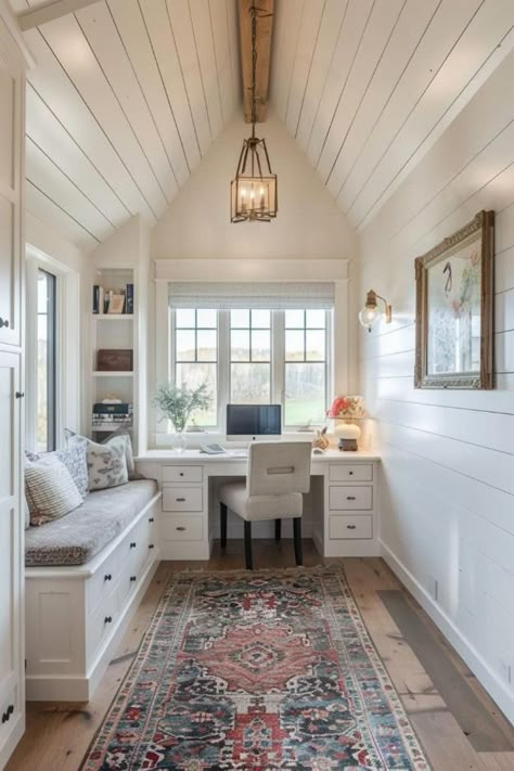 How To Build A Built In Desk, Office Attic Ideas, Sunroom Office Decorating Ideas, His And Her Home Office Ideas, Garden Office Ideas Interiors, Small Home Office Room, Cottage Office Ideas, Office And Craft Room Combined, Small Home Office Guest Room