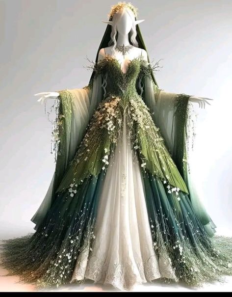 Green Elf Dress, Fantasy Wedding Dress, Fairy Gown, Corset Look, Fantastic Dress, Green Elf, Elf Dress, Wedding Dress Bohemian, Fantasy Outfits