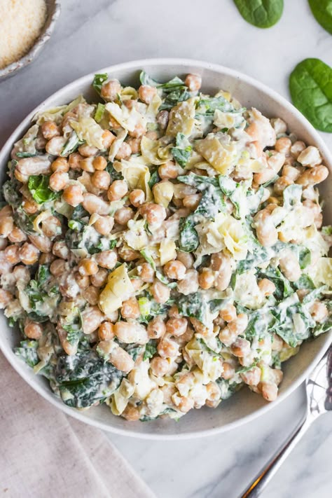 Spinach Artichoke Dense Bean Salad - So Happy You Liked It Artichoke Bean Salad, Salad Chopped, Bean Salads, Artichoke Salad, Clean Eating Soup, Chopped Salad Recipes, Protein Salad, Bean Salad Recipes, Healthy High Protein Meals