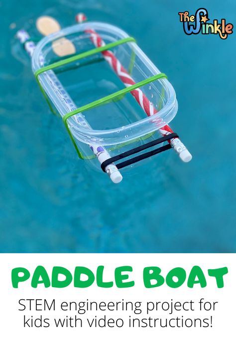 Paddle boat STEM project for kids. Build A Boat Stem Challenge, Boat School Project, Making A Boat That Floats For Kids, Diy Toy Boats That Float, Homemade Boats That Float, Stem Boats That Float, Make A Boat For Kids That Floats, How To Make A Boat That Floats For Kids, Floating Boat Craft