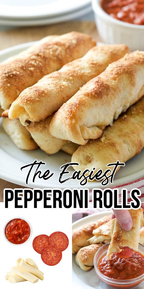 pepperoni rolls dipped in marinara sauce Easy Pepperoni Rolls, Homemade Pepperoni Rolls, Pepperoni Rolls Recipe, Pepperoni Rolls, Healthy Dinner Recipes For Family, Pizza Roll, Recipes Healthy Dinner, Appetizers Easy Finger Food, Dinner Recipes For Family