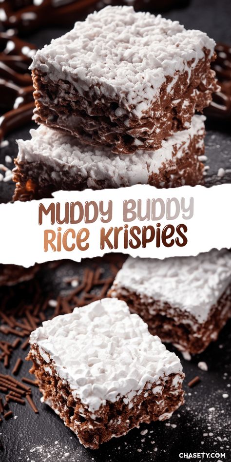 Muddy Buddies Rice Krispy Treats, Muddy Buddy Rice Krispies, Krispy Rice Recipes, Rice Krispies Treats Recipes, Rice Krispy Dessert, Things To Do With Rice Krispies, Muddy Buddy Rice Crispy Treats, Krispy Treats Recipe, Muddy Buddy Bars Recipe