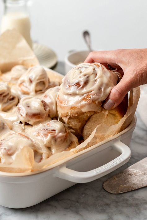 These vegan cinnamon rolls are honestly the best cinnamon rolls you will ever make- even non-vegans love them! Entirely dairy free and egg free, no one will suspect that these classic soft and sweet homemade cinnamon rolls are vegan. Our favorite Christmas morning breakfast or holiday treat, especially with an overnight option!! #vegan #cinnamonrolls #easy Dairy Free Icing For Cinnamon Rolls, Vegan Protein Cinnamon Rolls, Vegan Cinnamon Rolls Recipe, Healthy Vegan Cinnamon Rolls, Vegan Cinnamon Roll Cake, Gluten And Dairy Free Cinnamon Rolls, Vegan Apple Cinnamon Rolls, Cassava Flour Cinnamon Rolls, Vegan Yeast Rolls