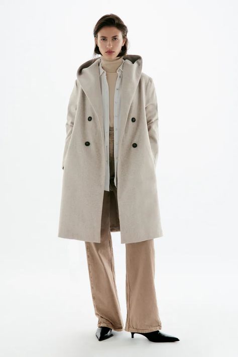 BELTED COAT WITH HOOD - Beige | ZARA United Kingdom Blazer Panjang, Japan Outfits, Coat With Hood, Perfect Coat, Open Front Jacket, Faux Suede Jacket, Tweed Coat, Grey Coat, Linen Jacket