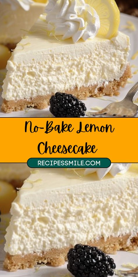 This no-bake lemon cheesecake is the ultimate refreshing treat for hot days! With a creamy lemon filling and a buttery graham cracker crust, it’s easy to make and perfect for any occasion. No oven required—just mix, chill, and enjoy this tangy, sweet dessert! Homemade Lemon Cheesecake, Lemonade Cheesecake No Bake, Lemon Jello Cheesecake No Bake, Light And Refreshing Desserts, Simple Cheesecake Recipe No Bake, No Cook Cheesecake Recipes, Easy Cheesecake Recipes No Bake Simple, Lemon Pudding Cheesecake, No Bake Lemon Desserts