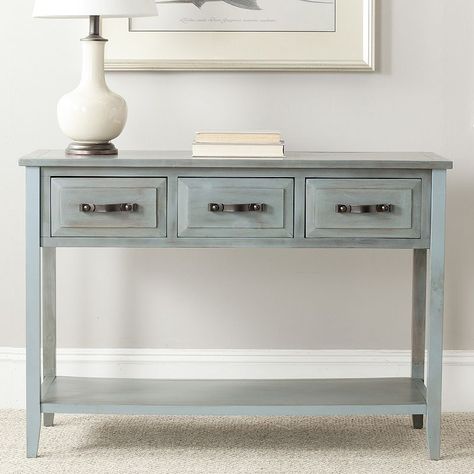 Safavieh Aiden Console Table, Light Blue Console Table Diy, Blue Console Table, Grey Console Table, Rustic Console Tables, Casual Decor, Foyer Table, Foyer Design, Sofa End Tables, Retro Interior