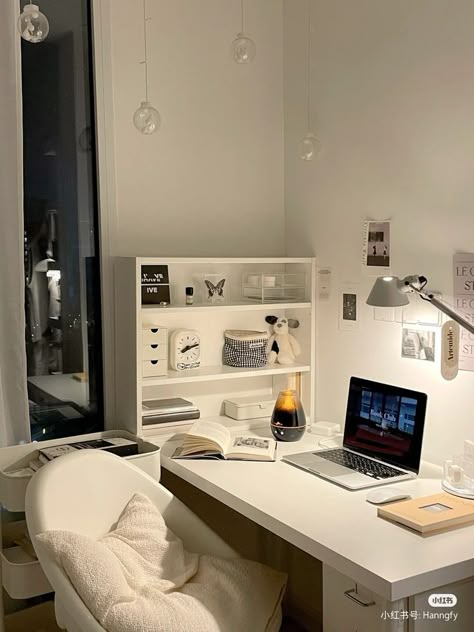 Desk Ideas Bedroom Aesthetic, Ikea Linnmon Desk Ideas, Convex Mirror Selfie Room, Room Ideas Desk Area, Study Desk Inspo Minimalist, Desk Setup With Bookshelf, Room Idea For Small Room, Aesthetic Organization Desk, K Pop Bedroom Aesthetic