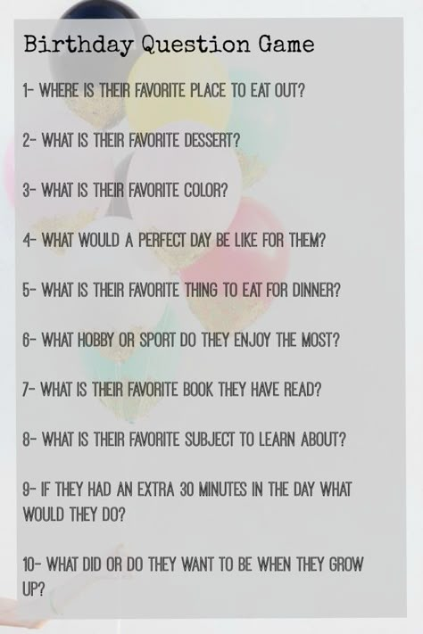 Favorite Birthday Traditions and Crepes - Nesting With Grace Sweet 16 Question Game, Birthday Questions For Adults Fun, Birthday Question Game, Who Knows The Birthday Girl Best, Game For Birthday Party, Birthday Plan Ideas, 40th Birthday Party Games, Birthday Questions, Birthday Game Ideas