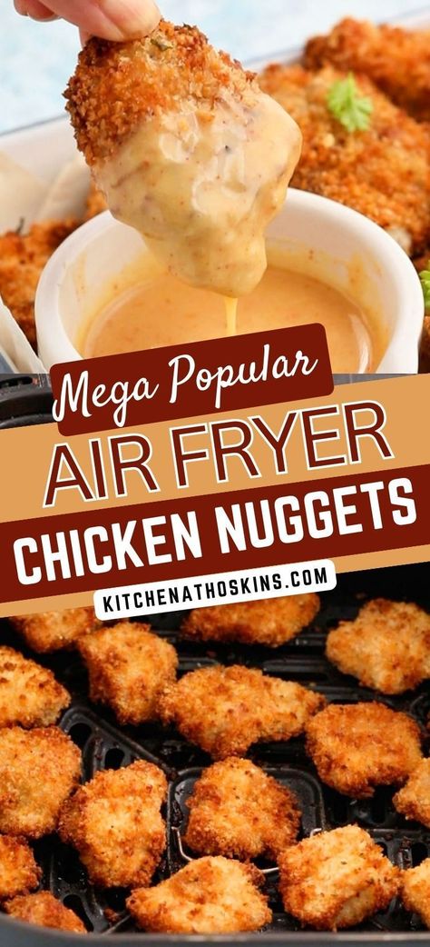 Learn how to make crispy chicken nuggets recipe tusing chicken breasts or thighs. They are healthy, perfect for kids, can be frozen and is one of the best air fryer chicken recipe.  Get this homemade air fryer chicken nuggets recipe at kitchenathoskins.com. Best Chicken Nugget Recipe, Air Fried Chicken Nuggets, Crispy Chicken Nuggets, Air Fryer Chicken Nuggets, Chicken Nuggets Recipe, Fried Chicken Nuggets, Baked Chicken Nuggets, Homemade Chicken Nuggets, Homemade Honey Mustard