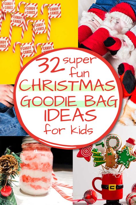 Kids Treat Bags Christmas, Kids Christmas Bags For School, Kindergarten Christmas Gifts For Classmates, Christmas Party Loot Bags, Ideas For Christmas Treat Bags, School Holiday Goodie Bags, Pre K Christmas Treat Bags, Pre K Christmas Party Favors, Christmas Candy Bags Ideas Kid