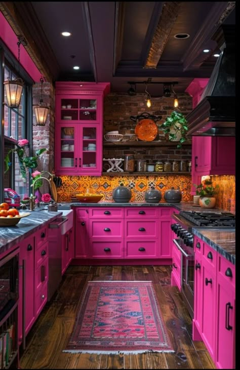 Colorful Kitchen Ideas, Kitchen Color Trends, Kitchen Design 2024, Deco Rose, Colorful Kitchen, Pink Kitchen, Kitchen Color, Dream House Interior, Kitchen Colors