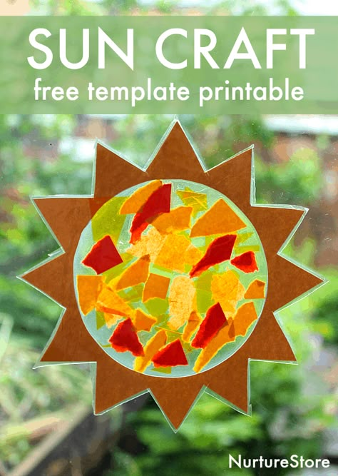 Sun Crafts For Elementary, Sunset Craft Preschool, Sun Stands Still Bible Craft, Summer Sun Catcher Crafts For Kids, Sun Art And Craft Preschool, Sun Catcher Templates Free Printable, Kick Off To Summer Crafts, Sun Prek Activities, God Made Sun Moon And Stars Craft