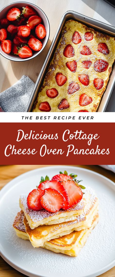 Image for Delicious Cottage Cheese Oven Pancakes Baked Cottage Cheese Pancakes, Brunch High Protein, Fast Easy Healthy Recipes, High Protein Breakfast Using Cottage Cheese, Easy Healthy Sweet Breakfast Ideas, Breakfasts With Cottage Cheese, Protein German Pancakes, Russian Cottage Cheese Pancakes, Filling Easy Breakfast