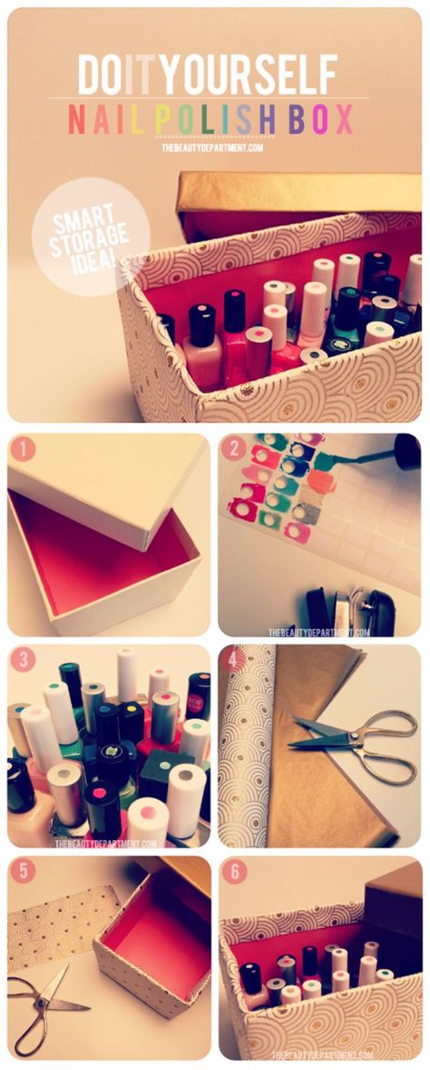 DIY Ideas With Shoe Boxes - DIY Nail Polish Box - Shoe Box Crafts and Organizers for Storage - How To Make A Shelf, Makeup Organizer, Kids Room Decoration, Storage Ideas Projects - Cheap Home Decor DIY Ideas for Kids, Adults and Teens Rooms http://diyjoy.com/diy-ideas-shoe-boxes Diy Makeup Organizer, Do It Yourself Nails, Shoe Box Crafts, Nail Polish Box, Diy Makeup Storage, Makeup Crafts, Makeup Organization Diy, Nail Polish Storage, Diy Nail Polish