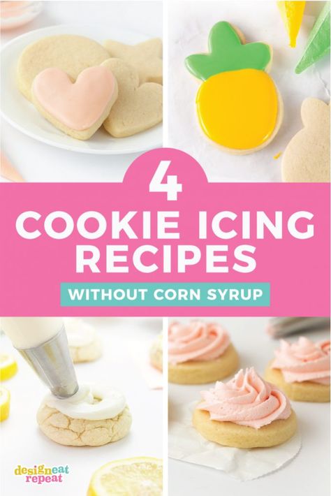 Sugar Cookie Icing Without Corn Syrup (4 Recipes) - Design Eat Repeat Cookie Icing Without Corn Syrup, Cookie Icing Recipe Without Corn Syrup, Icing Without Corn Syrup, Sugar Cooking Icing, Easy Sugar Cookie Icing, Easy Sugar Cookie Frosting, Cookie Icing That Hardens, Best Sugar Cookie Icing, Sugar Cookie Glaze