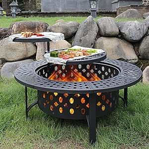 3 in 1 table patio, picnic and party. This is the best outdoor firepit for warm weather and entertainment. Diy Outdoor Fire Pit, Backyard Accessories, Round Metal Table, Portable Fire Pit, Backyard Escape, Large Fire Pit, Outdoor Fire Pit Table, Metal Fire Pit, Wood Fire Pit