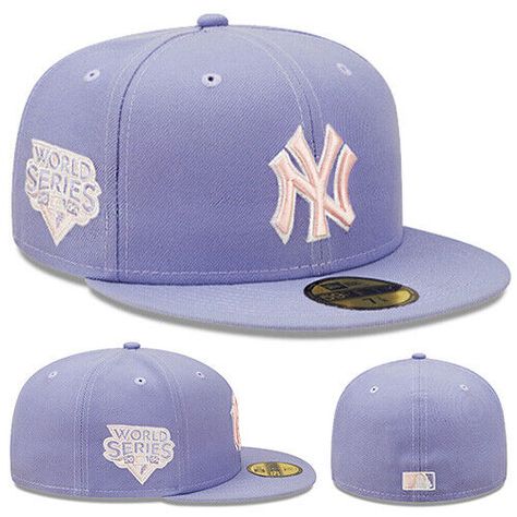 gwbks                                                                                                        This Listing is for a brand new with tags Authentic New Era New York Yankees Fitted Hat Lavender Pink 2 Tone Color 09 WS Side Patch Brand New, Original Tag Attached   Material: 100% Polyester    High Profile, MLB Customized Color U/V Cap    Pink Colorway Underneath Brim of Hat    MLB 09 World Series Side Embroidered    MLB Authenticity Sticker Under the Brim    100% Authentic Merchandise, Factory Direct    New Era MLB 5950 Fitted Hat Feature    Embroidered graphics Front Team Logo    6 Panel Construction    Officially licensed Products    MLB logo Embroidered on the Back    White Color Sweat Band inside    Premium Quality, Comfortable Fit Yankees Fitted Hat, Yankee Fitted, Custom Fitted Hats, Ny Hat, Swag Hats, Mlb Logo, Pretty Sneakers, Dope Hats, Hat Aesthetic