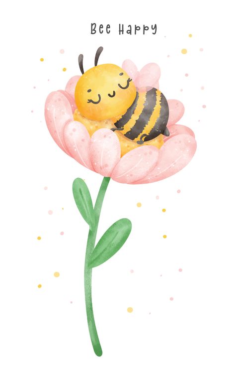 Download the Cute baby honey bee sleeping in flower watercolor cartoon character hand painting illustration vector. Bee Happy 35225992 royalty-free Vector from Vecteezy for your project and explore over a million other vectors, icons and clipart graphics! Bee Sleeping In Flower, New Baby Illustration, Cute Bee Painting, Bee Cartoon Images, Cute Bee Illustration, Kawaii Bee, Bee Cartoon, Bee Cute, Baby Books Diy