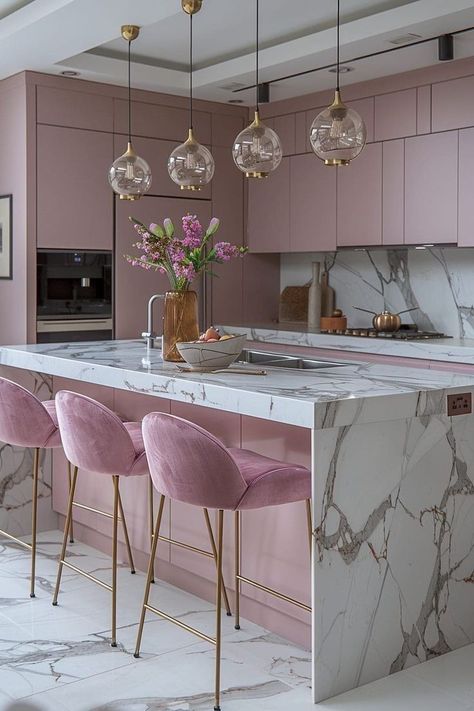 Kuhinje Ideas Inspiration, Light Pink Kitchen, Pink Places, Pink Kitchen Ideas, Pink Kitchen Designs, Pink Kitchen Decor, House Bar, Interior Design Your Home, Dream Apartment Decor