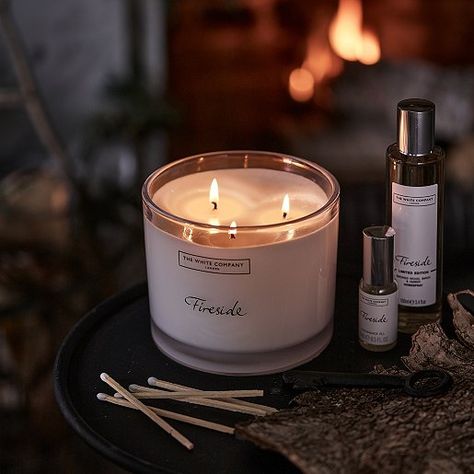 Search Fireside candle | The White Company US Amber Scent, Log Fire, Clove Leaf, Christmas Fragrance, Three Wick Candle, Bedroom Toys, Scent Description, Winter Scents, Scent Notes